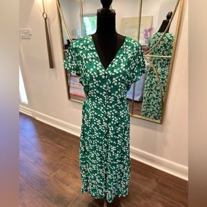 Loft green floral button down dress